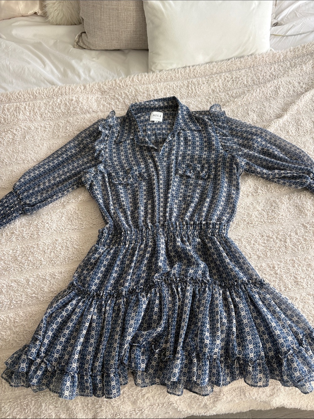 Misa Los Angeles Blue and Beige dress medium